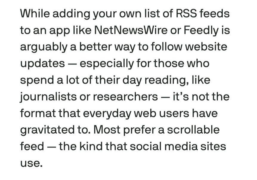 nicholasmfunk's tweet photo. having been dismayed when google reader was deprecated then delighted when feedly carried the torch I am fascinated by the assertion in this snippet and eager to give hypertexting a try when it reaches android 🙄 https://t.co/0VOe4JfNTH https://t.co/v5vjDrjDz5