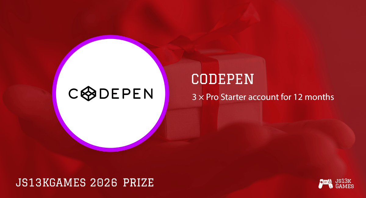 js13kGames's tweet photo. Win one of the THREE @CodePen Pro Starter accounts for 12 months each in #js13k 2026!
https://t.co/ciTxIRTP4S
#gamedev #gamedevjs #CSS #CodePen #Pro #Starter #CodePenChallenge #playground #sandbox @chriscoyier https://t.co/rasYVgIpHN