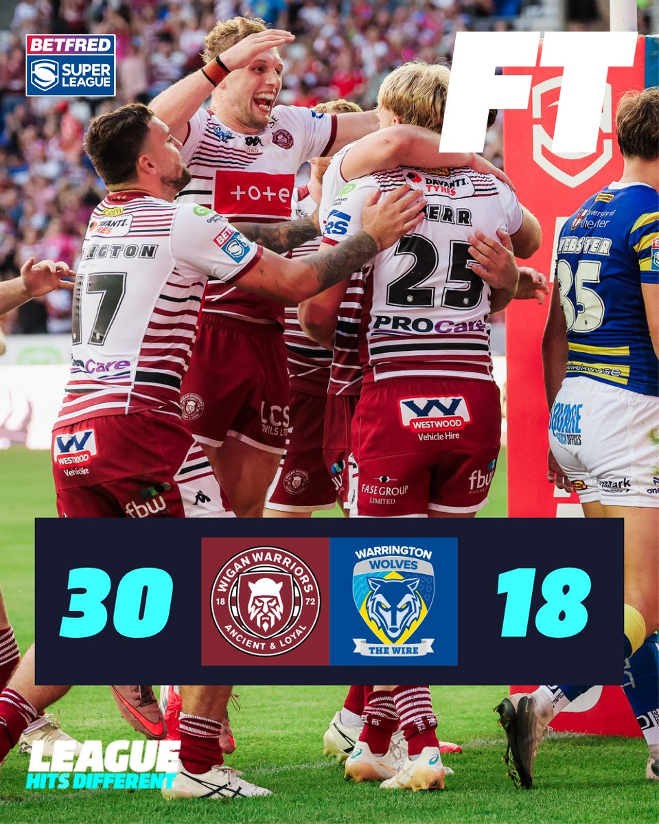SuperLeague's tweet photo. What a win for @WiganWarriorsRL 🍒⚪️

#SuperLeague https://t.co/35KQQ1SLqH