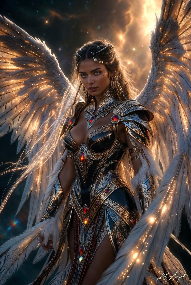CLAngelillo's tweet photo. 🔥 New guardian unlocked.

She doesn’t ask for permission.  
She doesn’t need your approval.  

Wings of pure starlight. Armor forged in divine fire. Eyes that have already judged your soul.  

Bow down… or step aside.  

The Queen of the Celestial Legion has arrived. 😈👑🌌

#AngelWarrior #FantasyArt #DivineFeminine