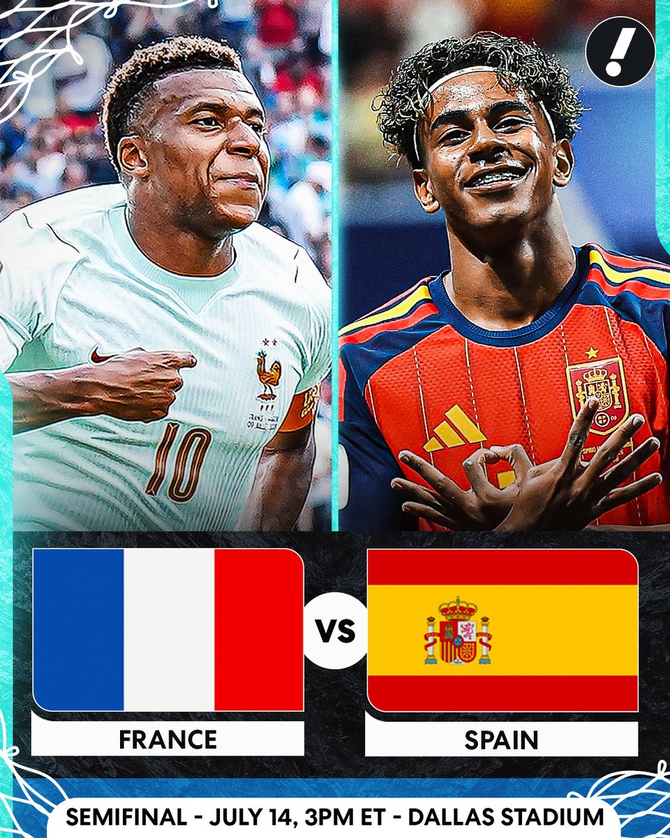 YahooSports's tweet photo. FRANCE AND SPAIN WILL FACE OFF FOR A TICKET TO THE WORLD CUP FINAL 🇪🇸

Who will play for the biggest trophy of all? 🇫🇷 🇪🇸 https://t.co/Ruz17RtAEw