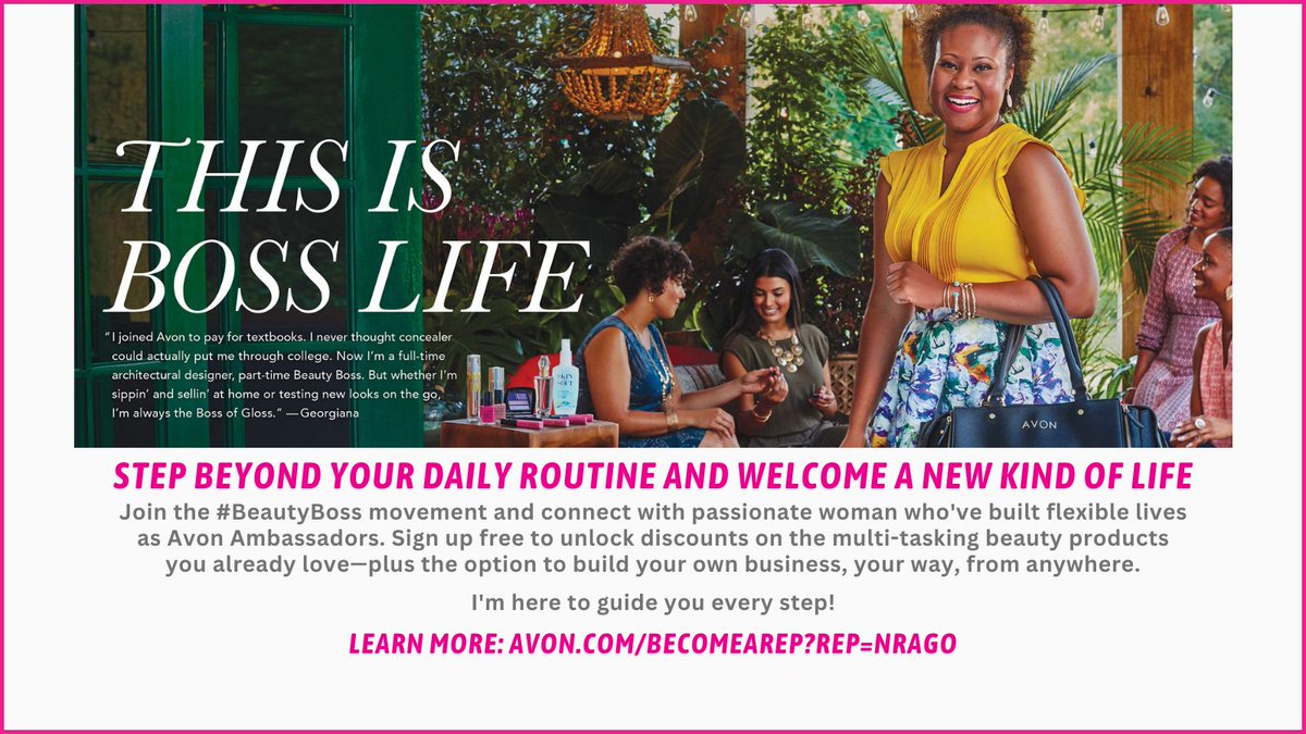 AvonLadyNJ's tweet photo. For 140 years, Avon has empowered women to build businesses on their terms. Connect with passionate women enjoying flexibility, income &amp; products they love. Be your own #BeautyBoss—join free: https://t.co/iidQ4BRIaz

#BeautyBoss #SkincareEntrepreneur https://t.co/hs6i3zOeAd