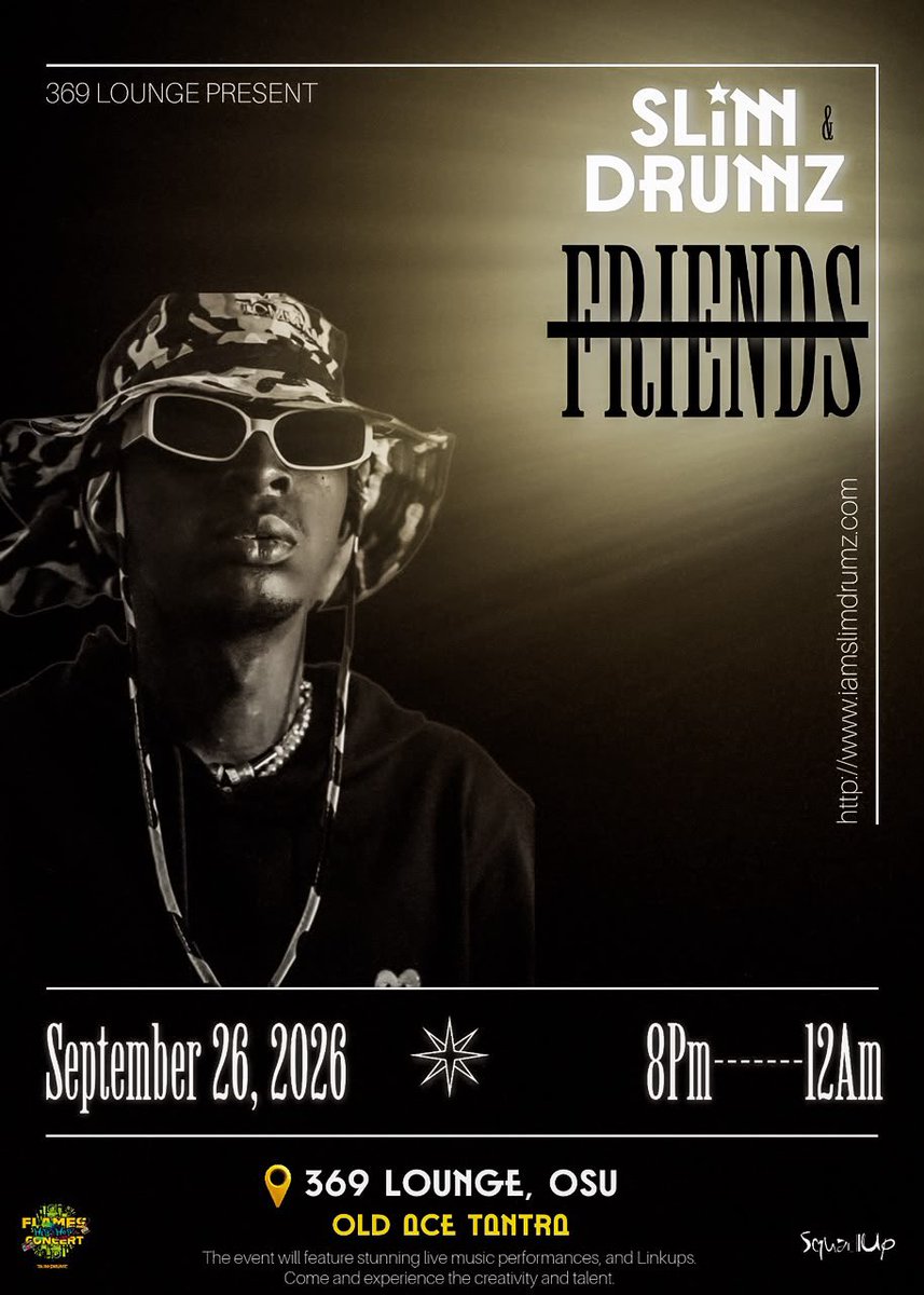 DAi_The_Dream's tweet photo. Hello Family

I’m inviting everyone to my brother @iamSlimDrumz’s event

📅 Date: 26th September, 2026
📍 Venue: 369 Lounge, Osu [Old Ace Tantra]
⏰ Time: 8PM - 12AM

Expect full stunning live music performances, good vibes, and big linkups. Come and experience the creativity, the talent, and the energy we’ve been building together.

This one is for us. Pull up Let’s make history. See you there!

https://t.co/ZoBLIHfv5o