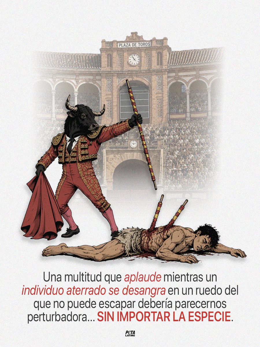 PETA_Latino's tweet photo. La tauromaquia no es cultura. Es una cruel muestra de violencia y muerte. Nunca compres un boleto para la plaza de toros. https://t.co/wjstaG3Kn0