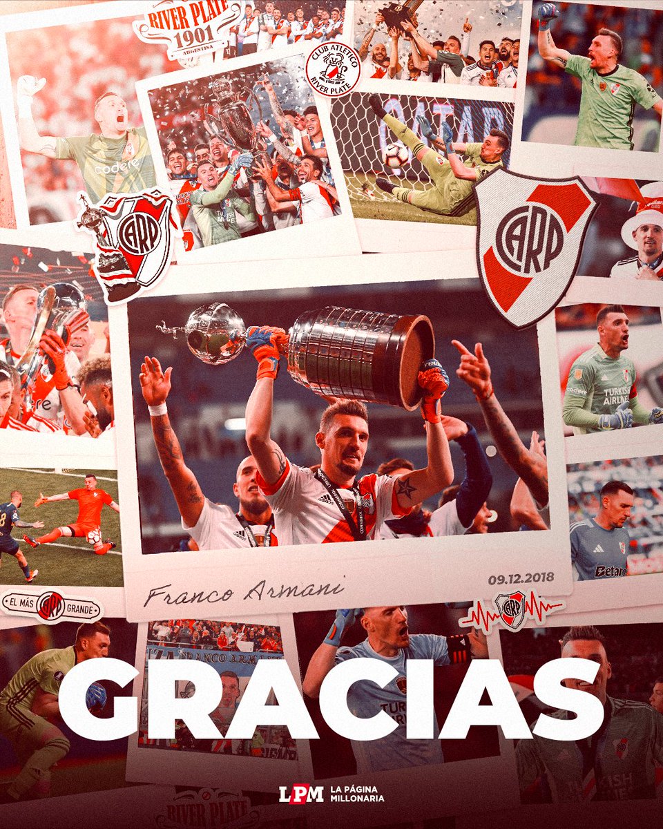 RiverLPM's tweet photo. 🚨🥺 FRANCO ARMANI SE VA DE RIVER

Mediante un comunicado, el club hizo OFICIAL el acuerdo para romper su vínculo y se irá después de 8 años y medio, 10 títulos y como ídolo de este club.

El lunes 13 de julio a las 16hs habrá una conferencia para despedirse de los hinchas.

Gracias por todo, Pulpo. Serás eterno. ❤️‍🩹
