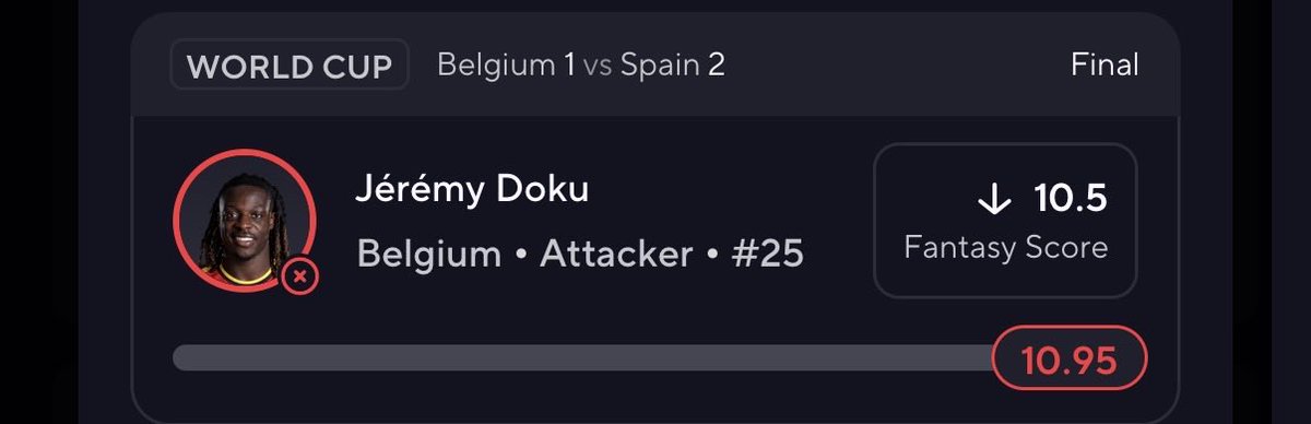 Lmaooooko1's tweet photo. @PrizePicks he was at 9.95 at the 89th min of the game and he did absolutely nothing and he magically gets 1 fantasy score point to go over after doing nothing not even touching the ball yall always find a way to mess a parlay up https://t.co/8Mzoad87h5