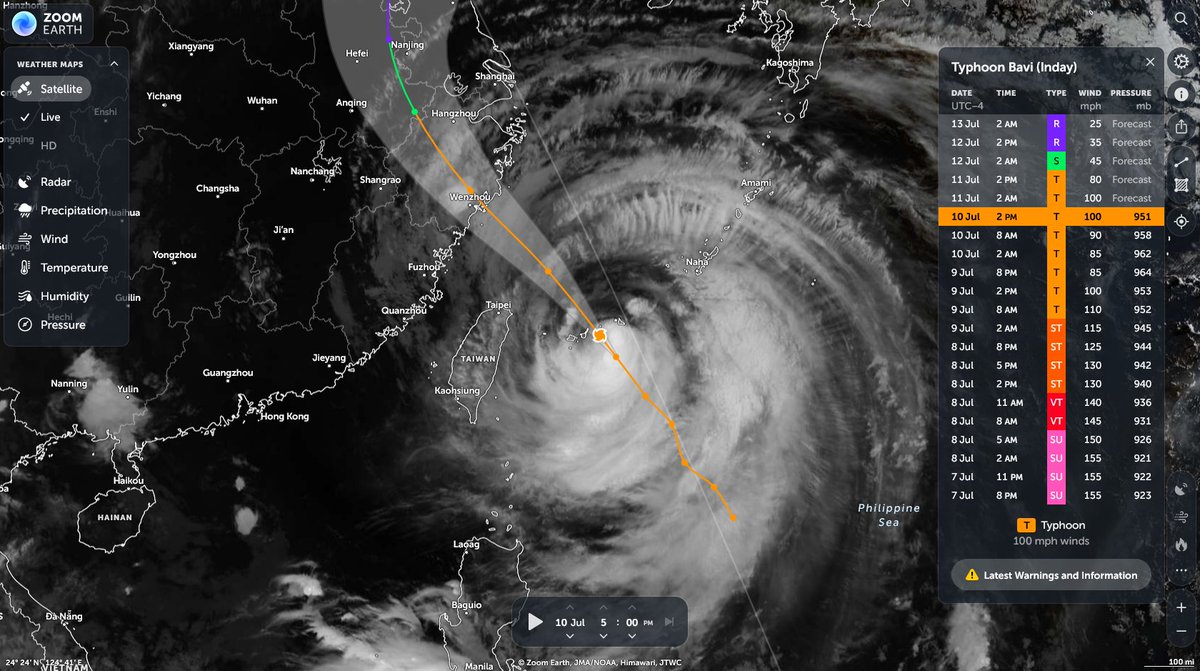 USAS_WW1's tweet photo. #Typhoon #Bavi #Inday #Hurricane #颱風 #たいふう: Super Typhoon Bavi / Inday was forecast to make a direct hit on Taiwan 🇹🇼 per @meteoblue's amazing forecast days ago. But the latest track shows it will sail north to mainland China 🇨🇳. Bavi had 215 mph gusts at Rota 🇺🇸. https://t.co/ImLFJXckhN