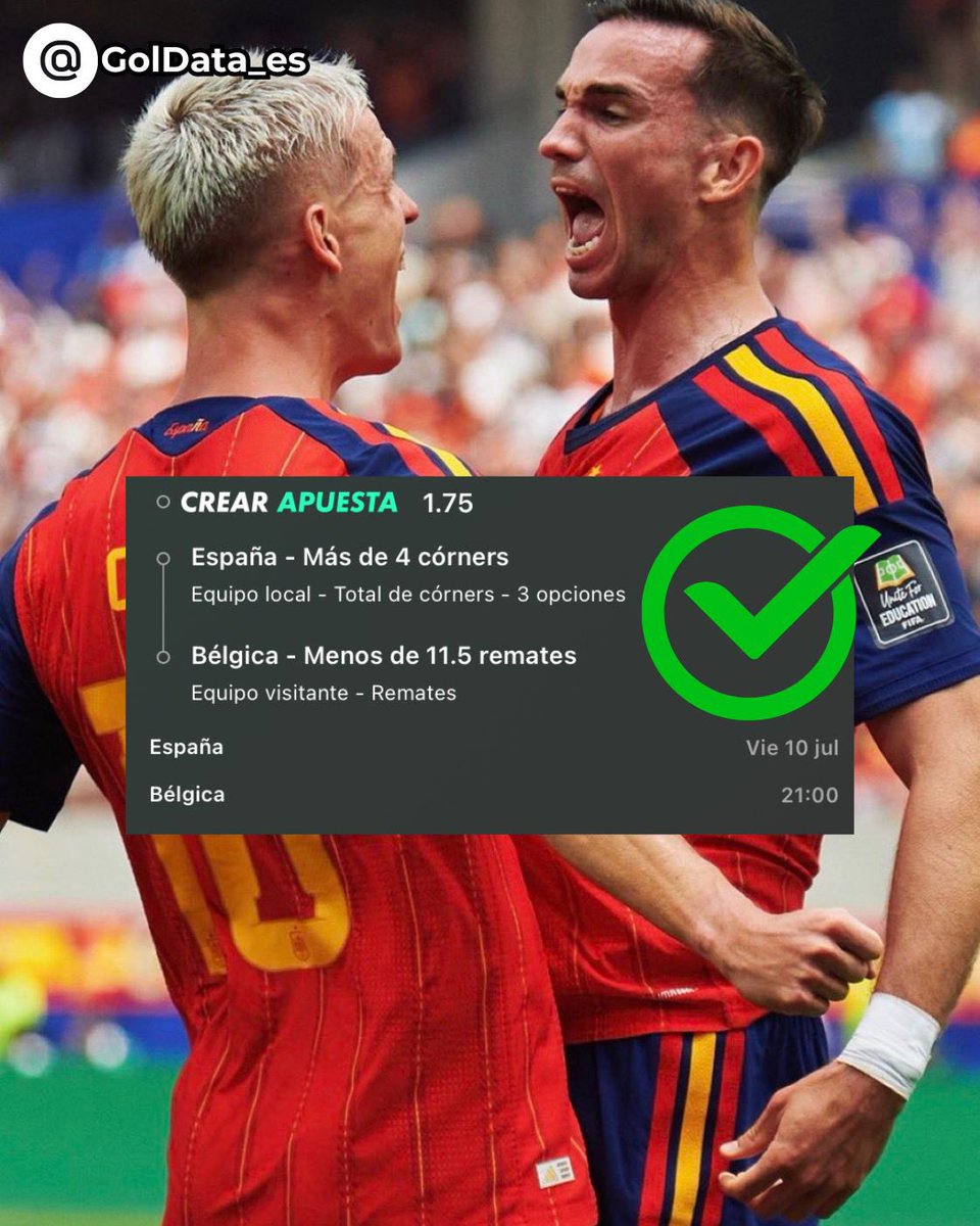 SpainFTBL's tweet photo. 🇪🇸🇧🇪 ¡Otra más dentro ✅! Se sufrieron los 5 córners de #España… #Bélgica en cambio ni se acercó a los 12 remates

SEGUIMOS SUMANDO APOSTANDO CON CABEZA 💰💶 https://t.co/KApU0UMx7Y