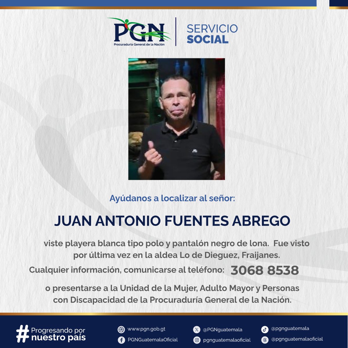 PGNguatemala's tweet photo. Tu ayuda es importante, comparte la imagen para encontrar a la persona que aparece en la fotografía. #ServicioSocial #PGN https://t.co/j51e7L9nDe