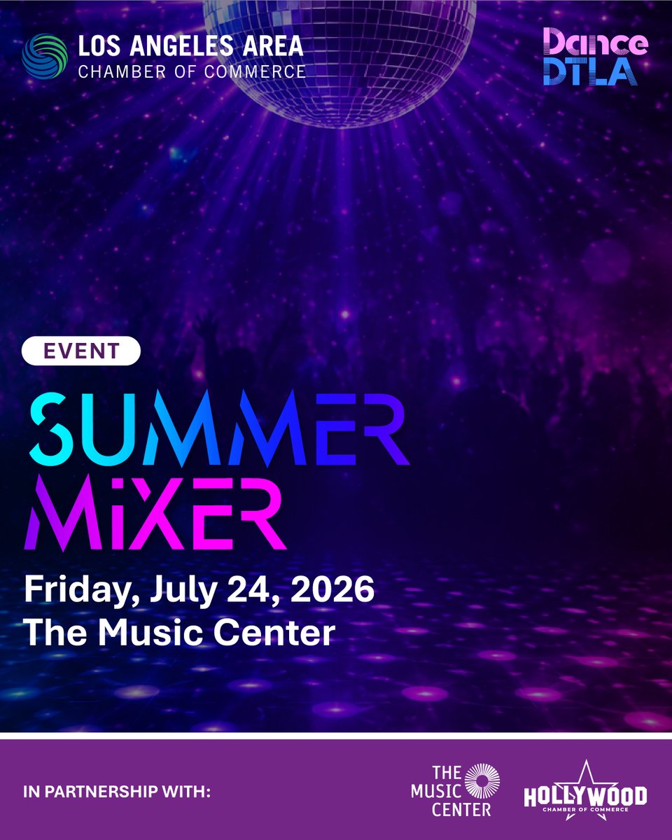 LAAreaChamber's tweet photo. Join us for a night of music and connection at The Music Center!

Enjoy a member mixer with light bites, drinks, and for Dance DTLA: Disco Night 🪩

Claim your spot now:
https://t.co/CIePGRDAPy https://t.co/Fvv4si6bnr