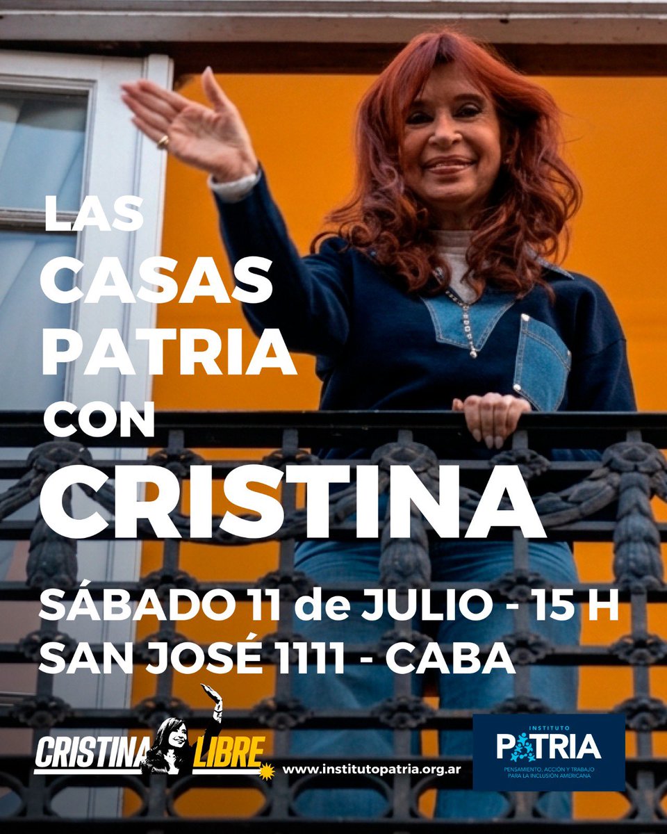 argconcristina's tweet photo. Mañana a las 15 hs, las Casas Patria de todo el país dicen presente en San José 1111. Sumate! 

#CristinaLibre https://t.co/D2glUZbNsr