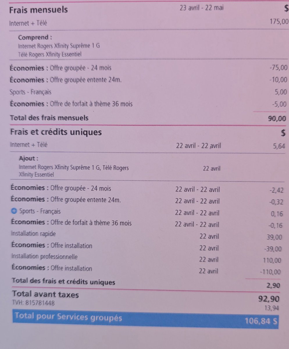 mwalker1533's tweet photo. @RogersHelps thats kind of you thank you.  late April  2026, 3 months ago, a door to door salesman offered ultimate 1G internet service for 90$.  first bill was correct, second and third bill are now up to 125$ per month. https://t.co/RaRctHMoj8