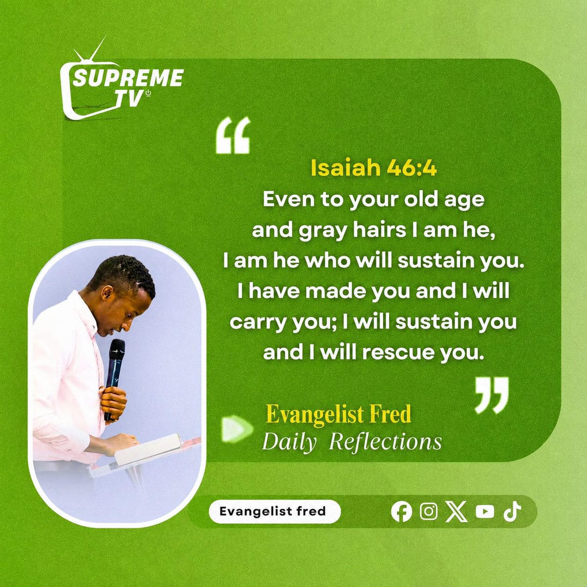 fred_evangelist's tweet photo. Since God is the one who made His people, He accepts the responsibility to bear, carry, and save them. His creation is not abandoned.#Declaration I am made by God and I am kept by God He will sustain me in every season.He will carry me when I cannot walk.#SUPREMETV https://t.co/hiTxS7SLCw