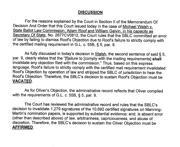 byChrisVan's tweet photo. ANNE MANNING MARTIN: In a related ruling, a judge in Lawrence barred GOP lieutenant governor candidate Anne Manning Martin from the ballot, a decision that upheld a prior ruling from a state panel that found voter signatures submitted by Manning Martin were likely fake. #mapoli https://t.co/9Ujhv9yx8o