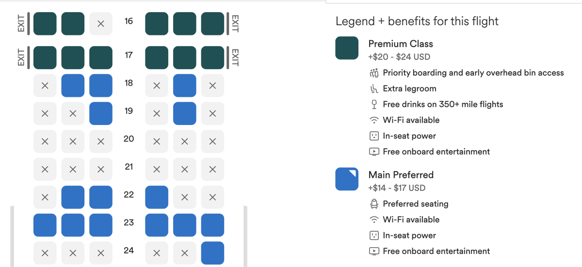 cmpatchell's tweet photo. The @AlaskaAir exit row price was increased by an upgrade from "Preferred" to "Premium" class. Sure, it is extra leg space, but it's also a job during which the passengers are now advertised free drinks? That doesn't sit right... https://t.co/hj18D6XGD3
