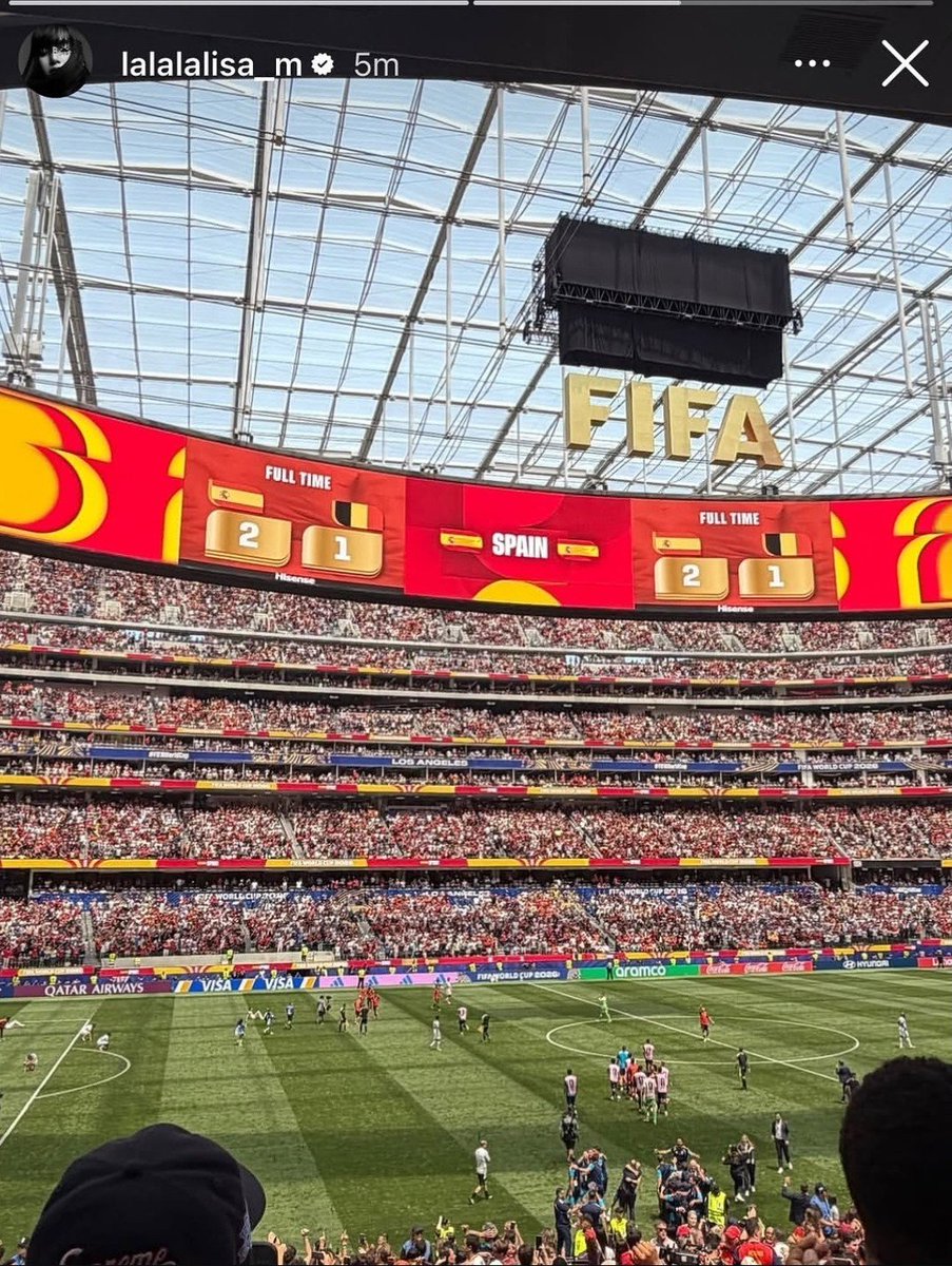 Mayshs1's tweet photo. LISA watching the Spain vs Belgium game for the 2026 world cup! https://t.co/i35lR9E2uA
