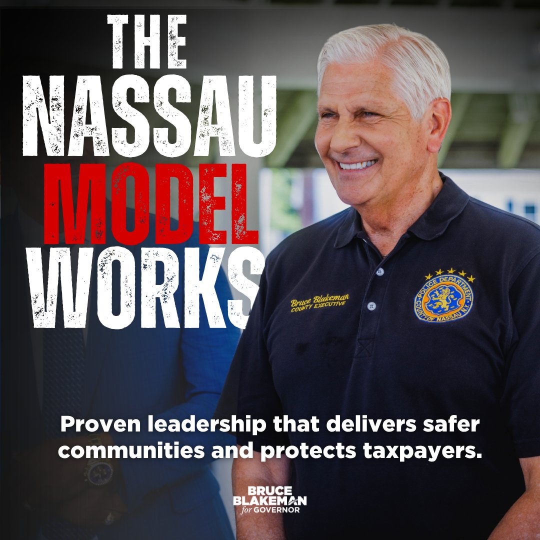 NassauExec's tweet photo. The Nassau Model proves my leadership delivers results. 

As County Executive, I protected taxpayers, supported law enforcement, and helped make Nassau County the safest community in America.

When I am Governor, I will bring that same proven leadership to New York. https://t.co/EVWOjDkOj1