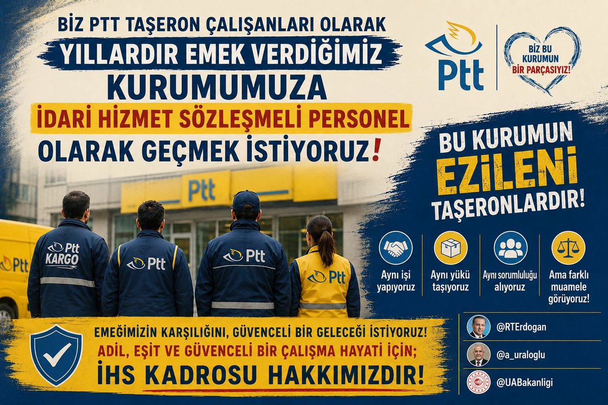 Sek038's tweet photo. @Gkhan1808 Biz PTT taşeron çalışanları olarak yıllardır emek verdiğimiz kurumumuza idari hizmet sözleşmeli personel olarak geçmek istiyoruz .
Bu kurumun ezilenii taşeronlardır
@RTErdogan 
@a_uraloglu 
@UABakanligi https://t.co/eFzsxTMpMh