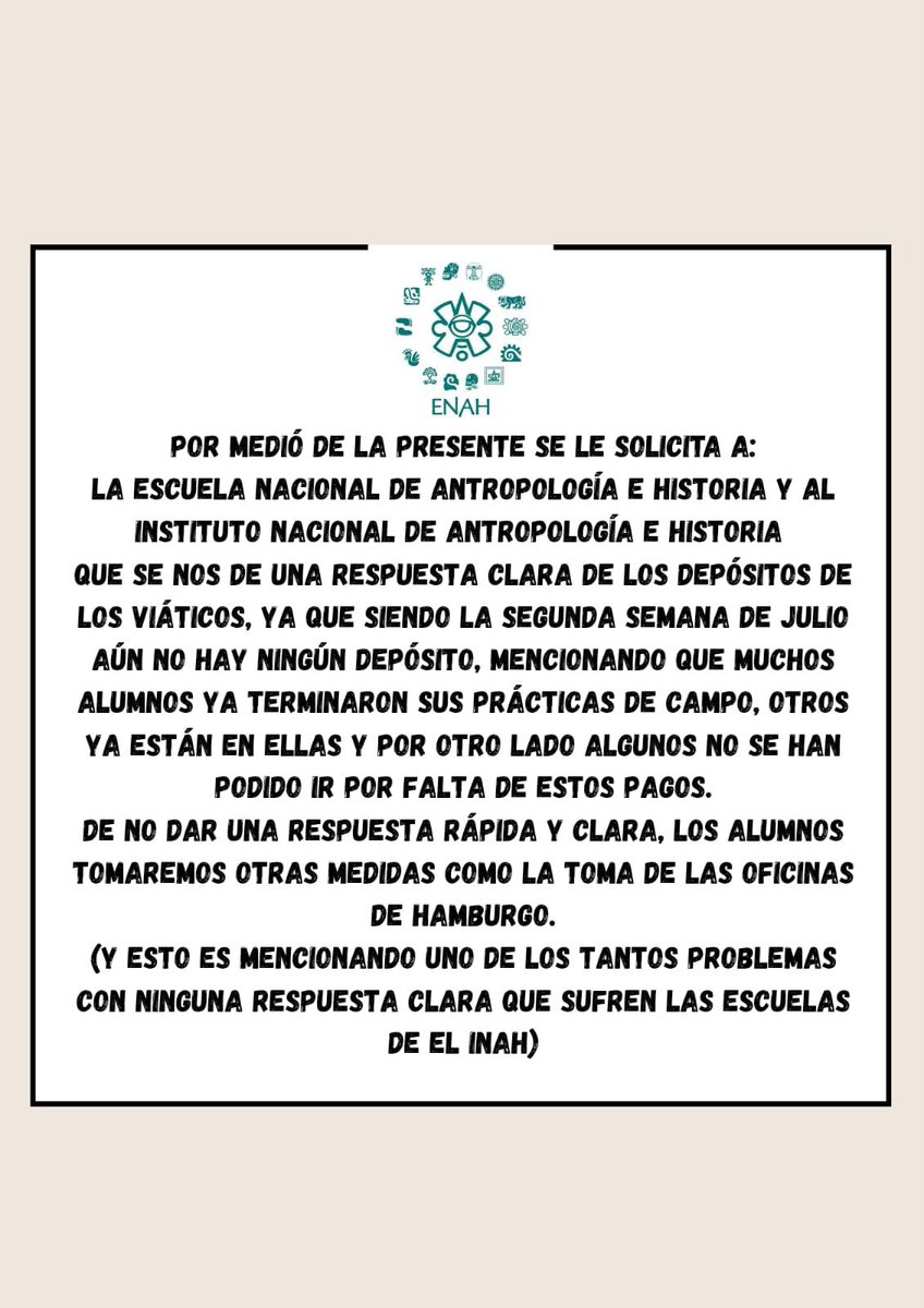 mayiis_ren's tweet photo. ‼️‼️
@INAHmx @ENAH_oficial
Solicitamos respuesta ya!! No es posible que llevemos más de un mes sin tener una fecha clara de cuándo sería el depósito de los viáticos, necesitamos hacer nuestras prácticas de campo ❗❗ https://t.co/QGnyD6NPyg