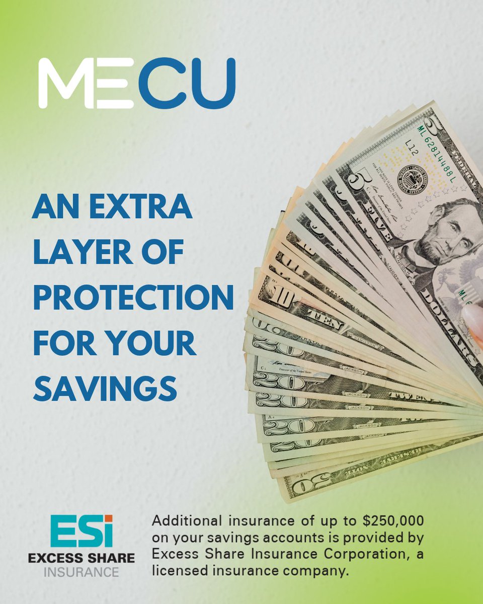 MeCU_OKC's tweet photo. Qualifying MECU accounts receive an added layer of protection through Excess Share Insurance (ESI), providing coverage beyond standard NCUA insurance.

We're proud to offer it as part of our commitment to serving our members.

Have questions? Call 405-813-5550 to learn more! https://t.co/ZxWSwt2fsl