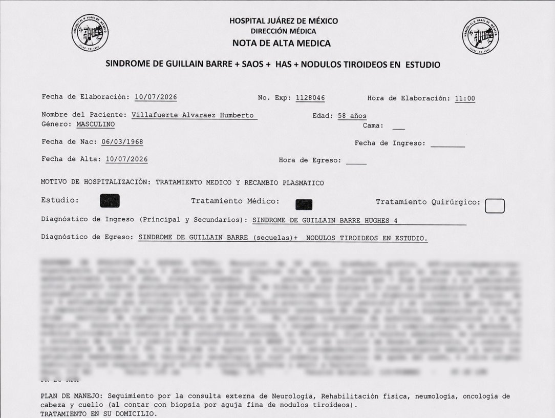 humbertovill68's tweet photo. Amigas y amigos, les comparto el encabezado de mi alta médica por el Síndrome de Guillain-Barré. Aunque este padecimiento no tiene una cura definitiva, afortunadamente ya se encuentra controlado. A partir de ahora solo habrá seguimiento mediante consulta externa cada cuatro meses, lo que representa una gran tranquilidad y una preocupación menos en este largo camino.

Ahora toca continuar con las últimas tres aplicaciones de quimioterapia para cerrar este ciclo y seguir avanzando, paso a paso, hacia una mejor recuperación. Gracias de corazón por todo su apoyo, sus mensajes y por acompañarme durante este proceso.