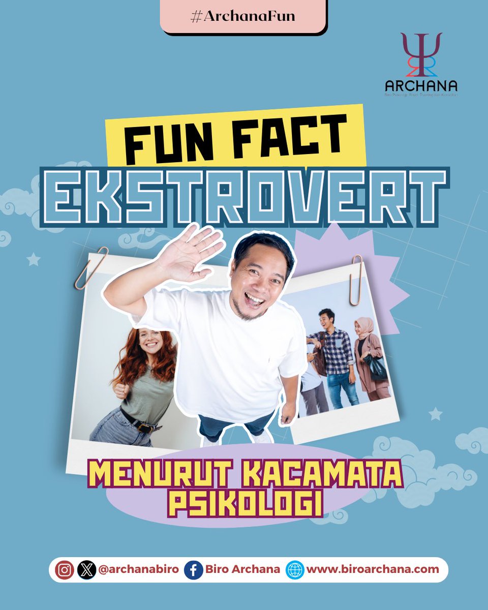 archanabiro's tweet photo. Mengenal Lebih Dekat Seorang EKSTROVERT😃

Seorang ekstrovert menyukai hal-hal terkait dengan interaksi sosial yang ramai, saling berbagi cerita dengan banyak orang, dan bertemu orang-orang baru. Bagi seorang extrovert, menghabiskan waktu bersama-sama banyak teman seperti..👇🏻 https://t.co/YbU8qkTAcI