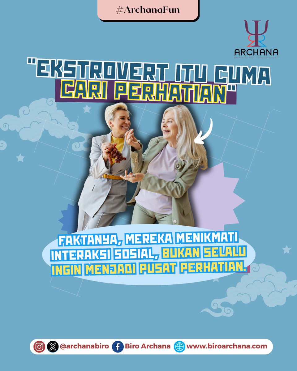 archanabiro's tweet photo. Mengenal Lebih Dekat Seorang EKSTROVERT😃

Seorang ekstrovert menyukai hal-hal terkait dengan interaksi sosial yang ramai, saling berbagi cerita dengan banyak orang, dan bertemu orang-orang baru. Bagi seorang extrovert, menghabiskan waktu bersama-sama banyak teman seperti..👇🏻 https://t.co/YbU8qkTAcI