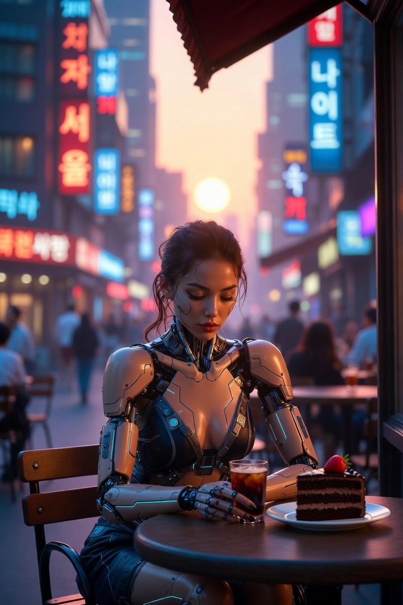 wonjongyun's tweet photo. #Cyberpunk #Cyberpunk2077 #RobotGirl #Cybernetic #DigitalArt #AIArt #NightCity
아침.
커피와 케이크로 시작 https://t.co/8NNlU1rU1v