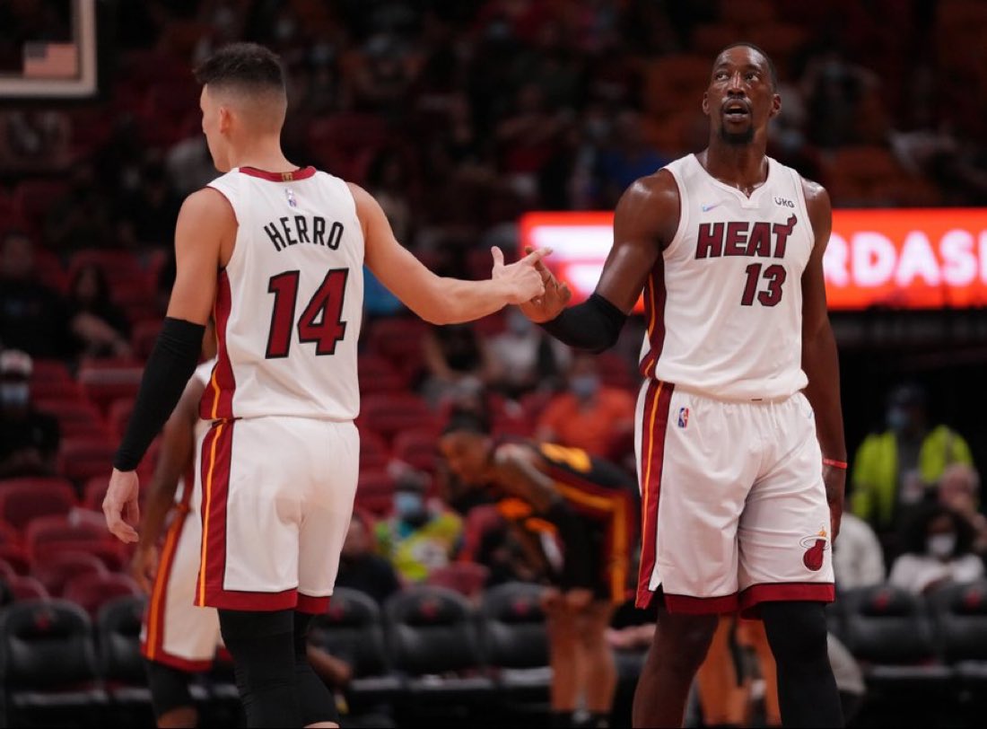 Fullcourtpass's tweet photo. Bam Adebayo and Tyler Herro got into a physical altercation in Las Vegas on Friday in which Adebayo struck Herro, per @ShamsCharania https://t.co/daoRsEmgWj