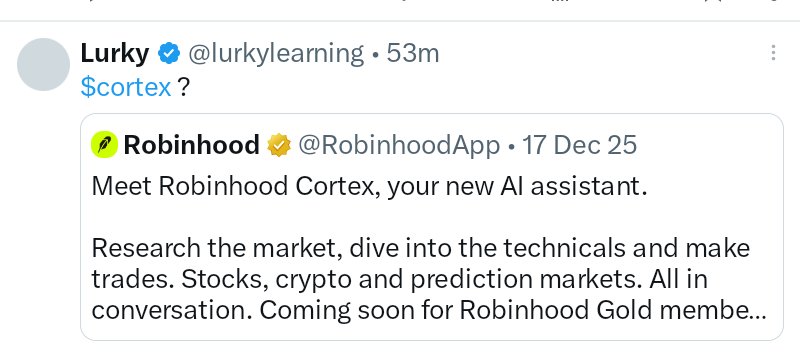 Tbn_krypto's tweet photo. @WatcherGuru $Cortex. 👀

0x26879c326b7664f9fee7fa83e9274eea800ead7c https://t.co/N6esoboH0t