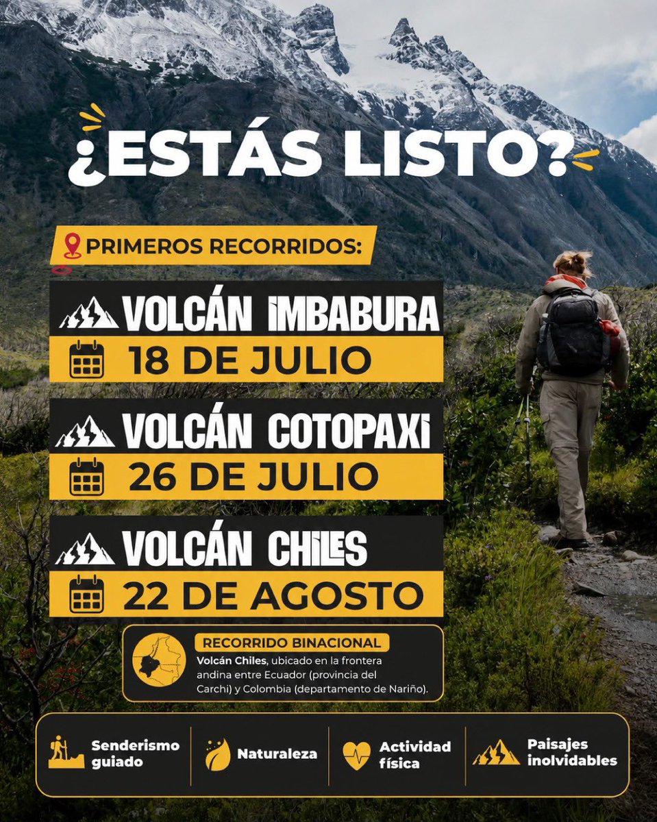 DeporteEc's tweet photo. 🌋 ¡Atrévete a conquistar los volcanes más emblemáticos del Ecuador!

Vive una experiencia única en el Desafío de Volcanes 2026, donde la naturaleza, el senderismo guiado y la aventura se unen para llevarte cada vez más alto. 🥾🏔️

📝 Inscríbete aquí: https://t.co/7pgVSzuUZK

💪 https://t.co/GcwRyHXfCy