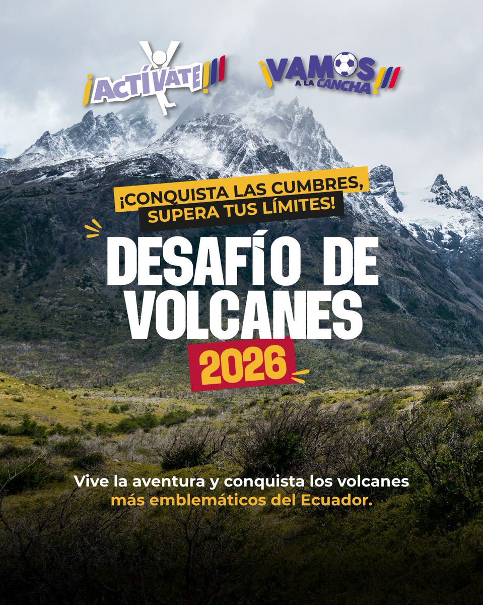 DeporteEc's tweet photo. 🌋 ¡Atrévete a conquistar los volcanes más emblemáticos del Ecuador!

Vive una experiencia única en el Desafío de Volcanes 2026, donde la naturaleza, el senderismo guiado y la aventura se unen para llevarte cada vez más alto. 🥾🏔️

📝 Inscríbete aquí: https://t.co/7pgVSzuUZK

💪 https://t.co/GcwRyHXfCy