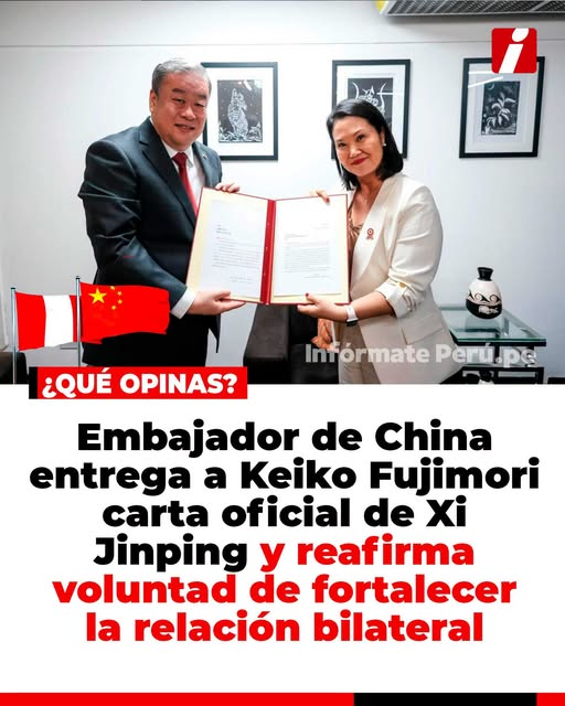 GLORIAMari22066's tweet photo. El embajador de China en el Perú, Song Yang, visitó a la presidenta electa Keiko Fujimori para entregarle una carta oficial enviada por el presidente Xi Jinping, en la que la felicita por su elección y expresa la disposición de su gobierno para fortalecer la asociación https://t.co/OGuChOI42D