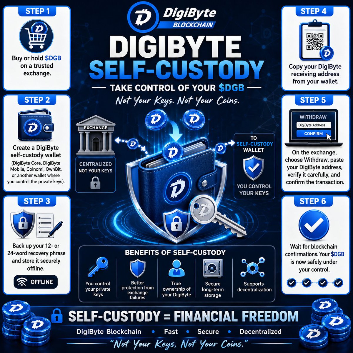 whale_decentra's tweet photo. Choose self-custody because centralized exchanges can suspend deposits and withdrawals without warning.

Take control of your $DGB by holding it in a wallet where you control the private keys.

Not Your Keys. Not Your Coins.
#SelfCustody #DGB https://t.co/pMCYvHKVST