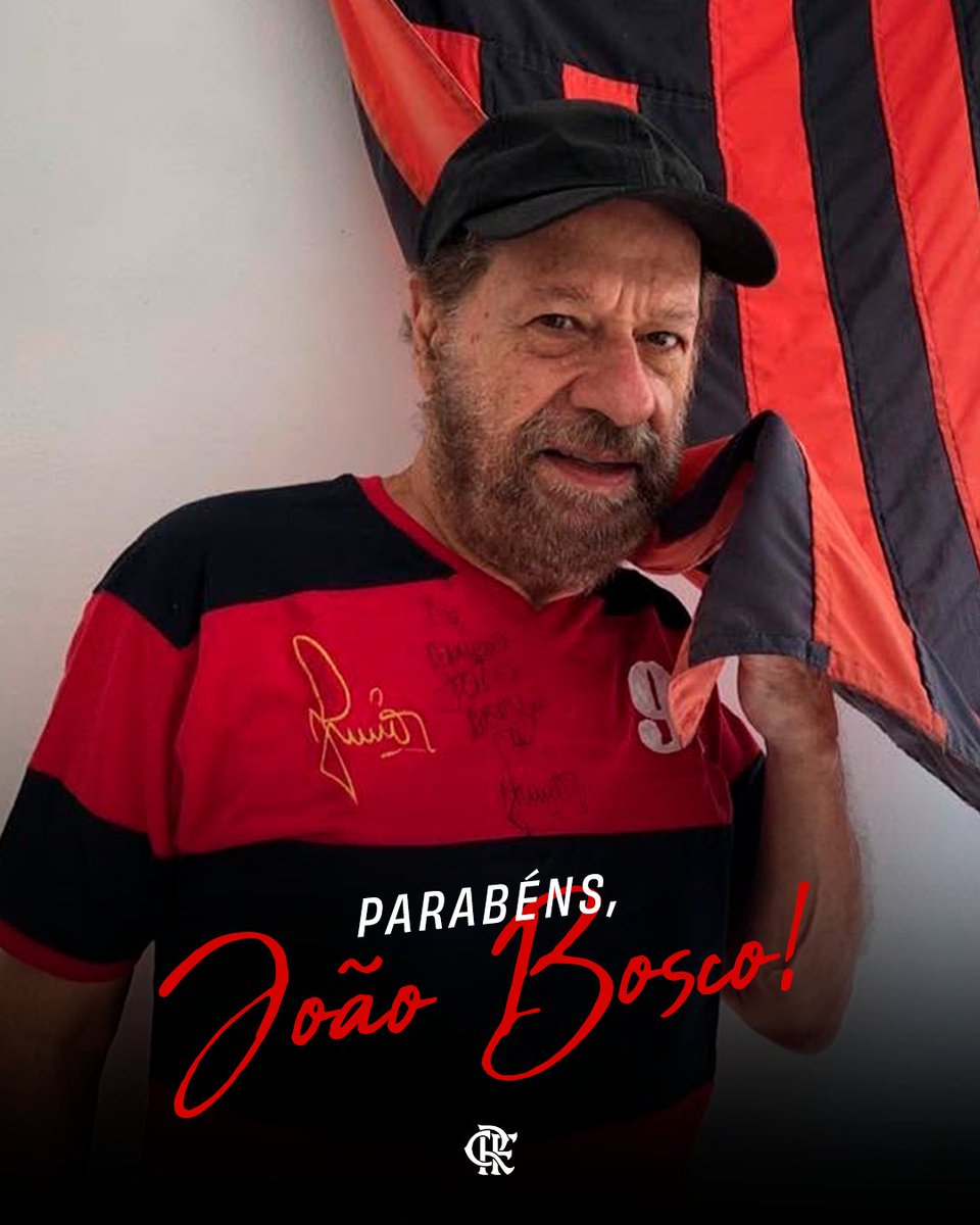 Flamengo's tweet photo. 𝐉𝐨𝐠𝐚𝐯𝐚 𝐨 𝐅𝐥𝐚𝐦𝐞𝐧𝐠𝐨, 𝐞𝐮 𝐪𝐮𝐞𝐫𝐢𝐚 𝐞𝐬𝐜𝐮𝐭𝐚𝐫!

Hoje é dia de desejar um feliz #aniversário ao mestre João Bosco!

Rubro-negro lá de Ponte Nova-MG, mas que vive há muito tempo na cidade banhada pelas águas da Guanabara, nosso João é autor de grandes clássicos da MPB e um legítimo representante do samba e do violão brasileiro.

Boscão, nessa data que marca seus 80 anos, pras gerais e pra você, os gols do Flamengo. Que a sua voz siga ecoando! SRN! 🔴⚫