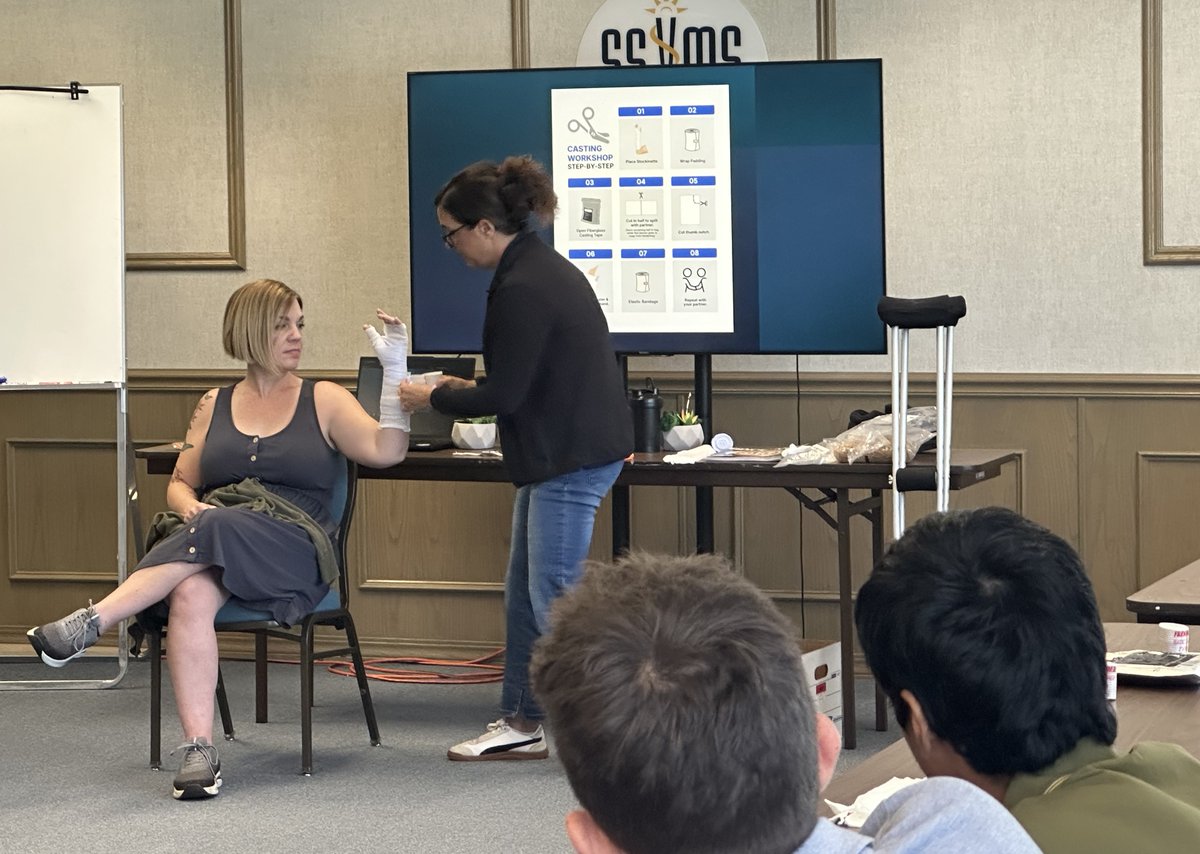 SenatorAshby's tweet photo. #TeamAshby had the opportunity to visit the Sierra Sacramento Valley Medical Society’s Future of Medicine Program student lab demonstration. During this session, local high school students were able to train with experienced nursing staff on proper casting and splinting techniques.
Over 300 students applied this year, and 22 were accepted to participate in a series of classes covering cardiovascular care and proper wound treatment practices (e.g., stitching, stapling). Thank you to Lindsay Coate and her colleagues at SSVMS for inviting our office to witness some future health care professionals in action!
@SSVMS #FutureofMedicine