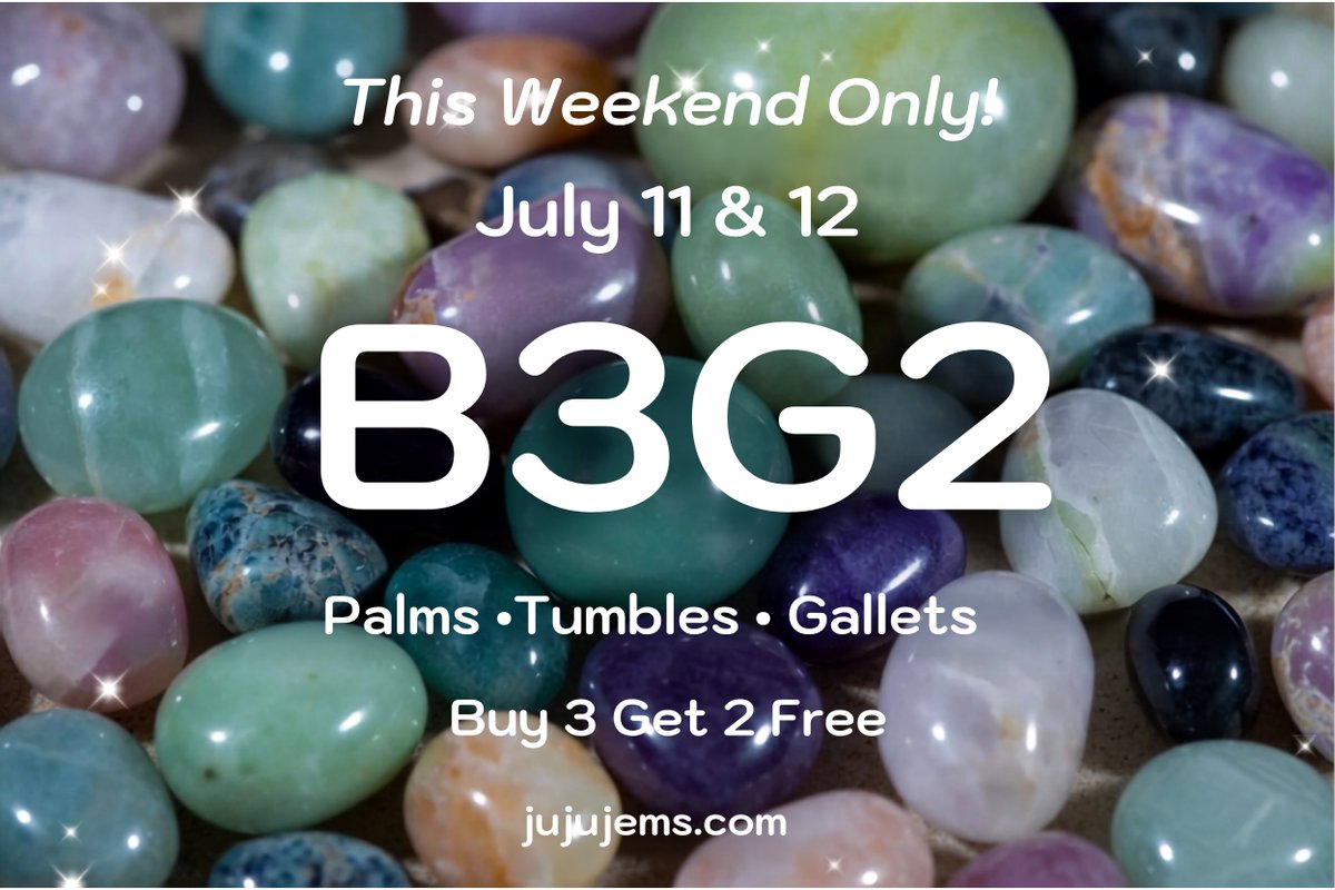 thejujujems's tweet photo. 🎉The Tumble-A-Rama Starts TOMORROW!
Buy 3, Get 2 FREE on palms, tumbles & gallets 7-11 & 12.
Start browsing tonight ... your future favorites are waiting. 😉
#crystals #rocks #gems https://t.co/L75GqpHBeq