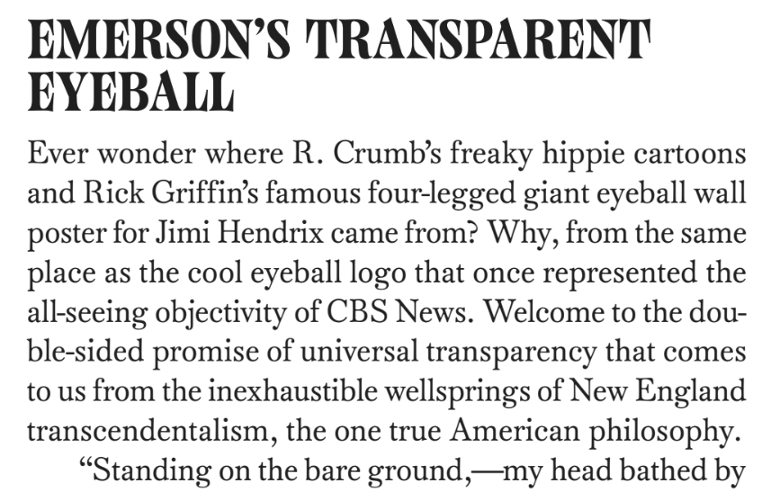 fredbauerblog's tweet photo. Lots of treasures in this new book from @countyhwy / @HardCiderPress. Here's David Samuels on the transparent eyeball: https://t.co/oZl6dJfCZ2