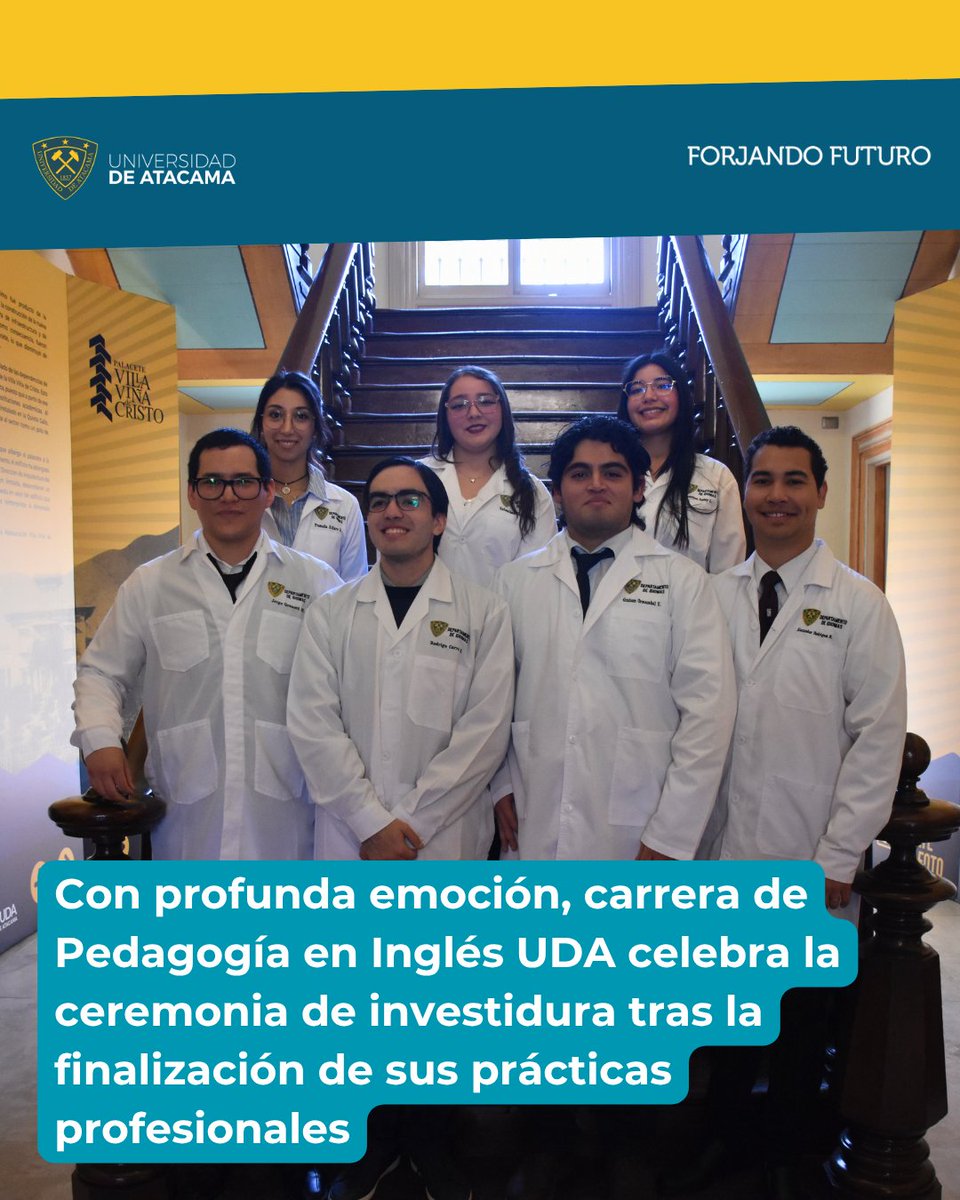 UAtacama's tweet photo. Con profunda emoción, carrera de Pedagogía en Inglés UDA celebra la ceremonia de investidura tras la finalización de sus prácticas profesionales

Lee la nota completa aquí: https://t.co/67HGoVpAoj https://t.co/dknMBIzMF6
