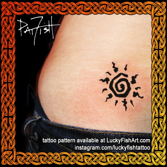FishPat's tweet photo. Tribal Sun Swirl Tattoo Design. The spiral and the sun evoke the ancient awe all humans feel when contemplating their place in the universe. The sun swirl tattoo is a tribal black graphic expression of the point. Pattern sold here: https://t.co/TXg5zgJCBR https://t.co/maU1SXkAjE