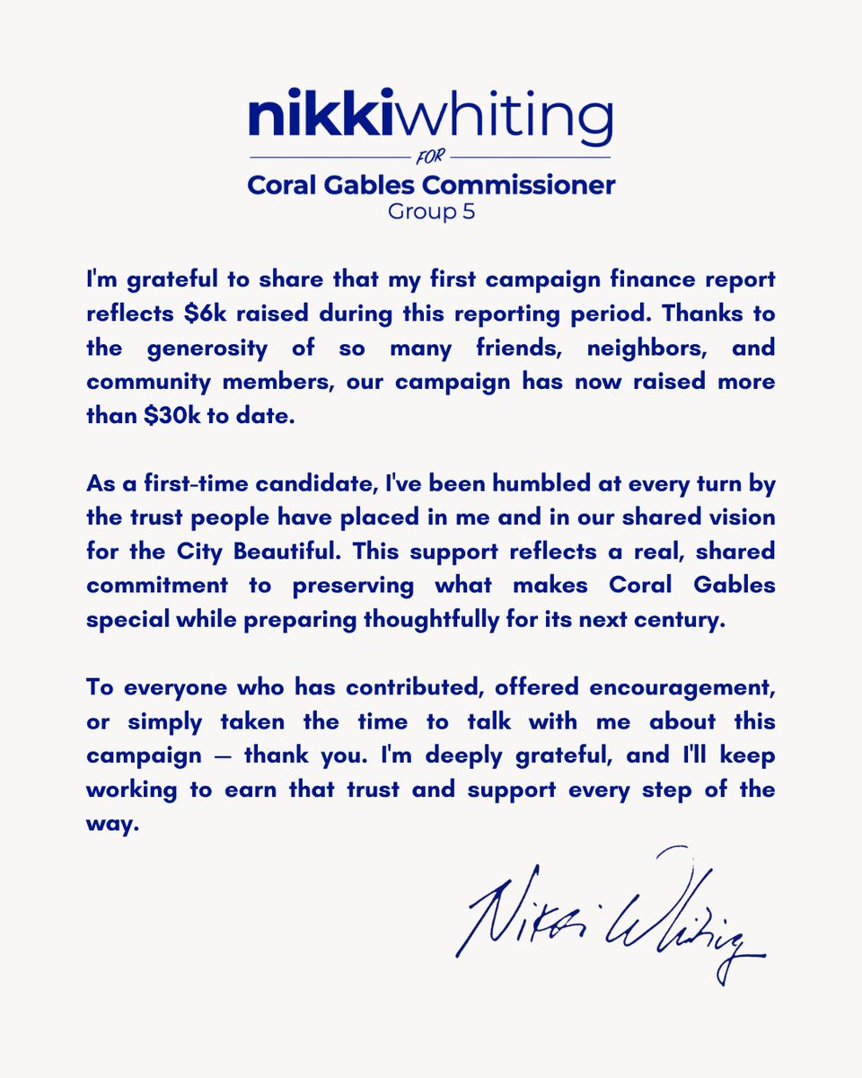 nikkiwhitingfl's tweet photo. I am deeply grateful for the support this campaign has received and enthusiastic to earn the trust of every resident across the City Beautiful as we head into November. https://t.co/SGz7IzdJ75