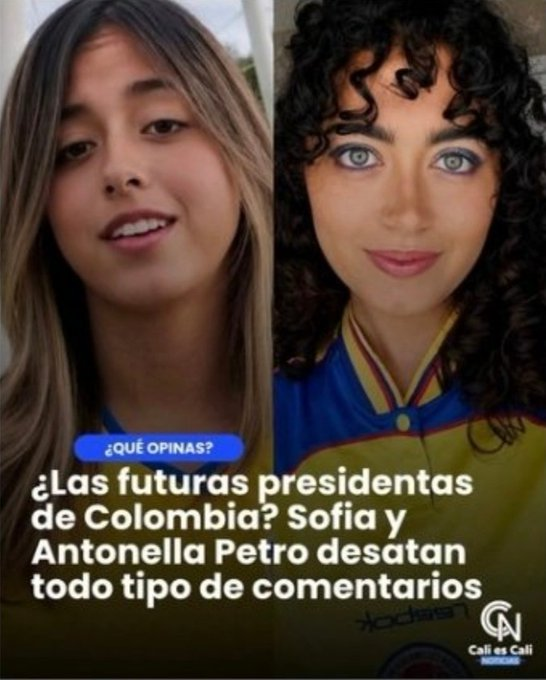 Mariano_OspinaP's tweet photo. SOFIA PETRO y ANTONELLA PETRO anuncian al pueblo colombiano que les gustaría ser las futuras PRESIDENTAS de Colombia.
...y no es chiste aunque parezca, es en serio... 
¿que opinas de una presidencia de las hermanitas Petro? https://t.co/Yf0CIVM5Zy