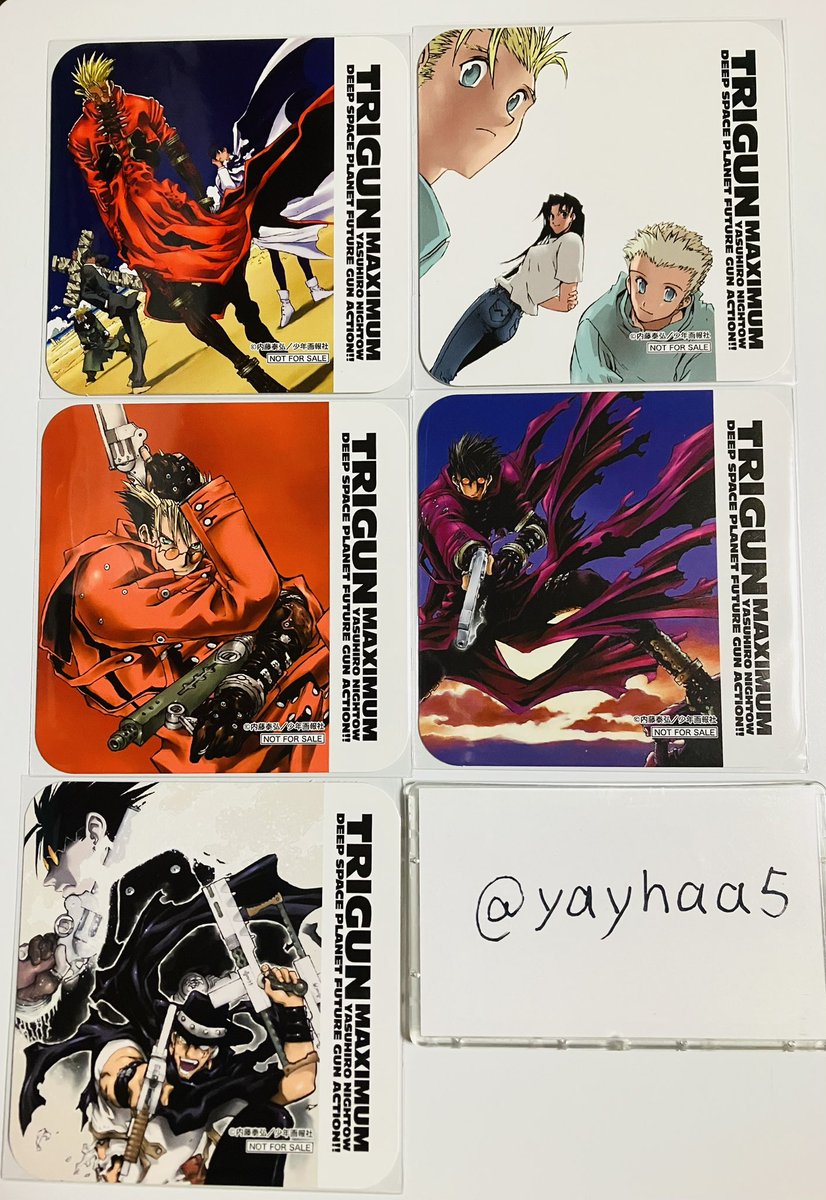 yayhaa5's tweet photo. 【交換】TRIGUN トライガン マキシマム コースター カフェ

譲:6巻、7巻、11巻、12巻、13巻、他過去コラボコースター(中外、カラ鉄、HUB)
求:2巻、4巻、5巻

画像2枚目と表紙絵7巻11巻は1:2可。
他表紙絵は1:1。
都内手渡し、郵送交換可能。

検索からでもお気軽にどうぞ。 https://t.co/kf60oUzFlm