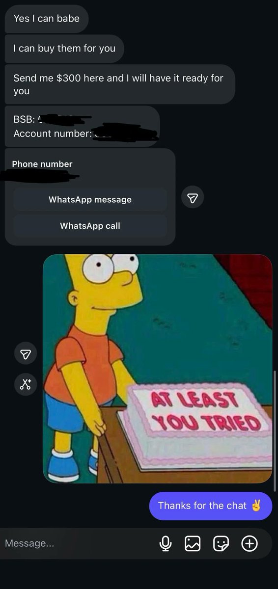 Pj27271111's tweet photo. When they promise lingerie then hit you with the $300 request 💀 At least you tried!  Nothing but a ho.😂

#AtLeastYouTried #ScamFail #RomanceScam #ScammerFail #DatingScam #ScamBaiting #SimpsonsMeme #EpicFail #LMAOOOO https://t.co/VBoJP6Erwr