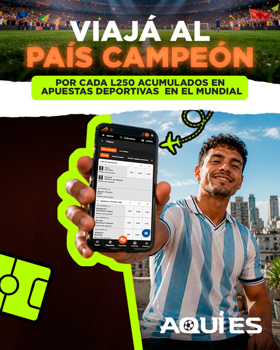 DiarioDiezHn's tweet photo. 🏆 Viví el Mundial más allá de la pantalla.  
Cada L250 acumulados en apuestas deportivas te acercan a una experiencia única: viajar al país campeón. ✈️⚽

Apostá y prepárate para vivir la pasión del fútbol desde otro nivel. 

Ingresá a @ApostemosHND y comenzá a participar, en Apostemos tu casa de apuestas. 🤩