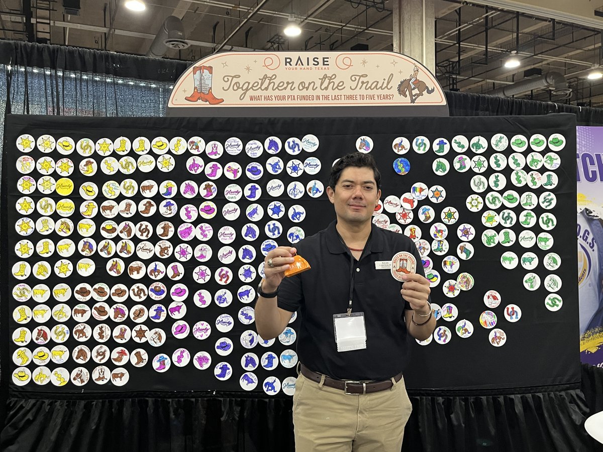 RYHTexas's tweet photo. Holy cow(bell)! 
There is so much incredible work happening in schools year-round. From funding technology & software, staff appreciation, to campus improvements, PTAs in Texas help public schools get past the dusty trails and on to greener pastures. 

Swing by Booth 602/604 to grab a sticker or a cowbell! We're working on getting more color sheets for tomorrow so you can continue to share your PTA's impact! 

#TxEd #LAUNCH2026