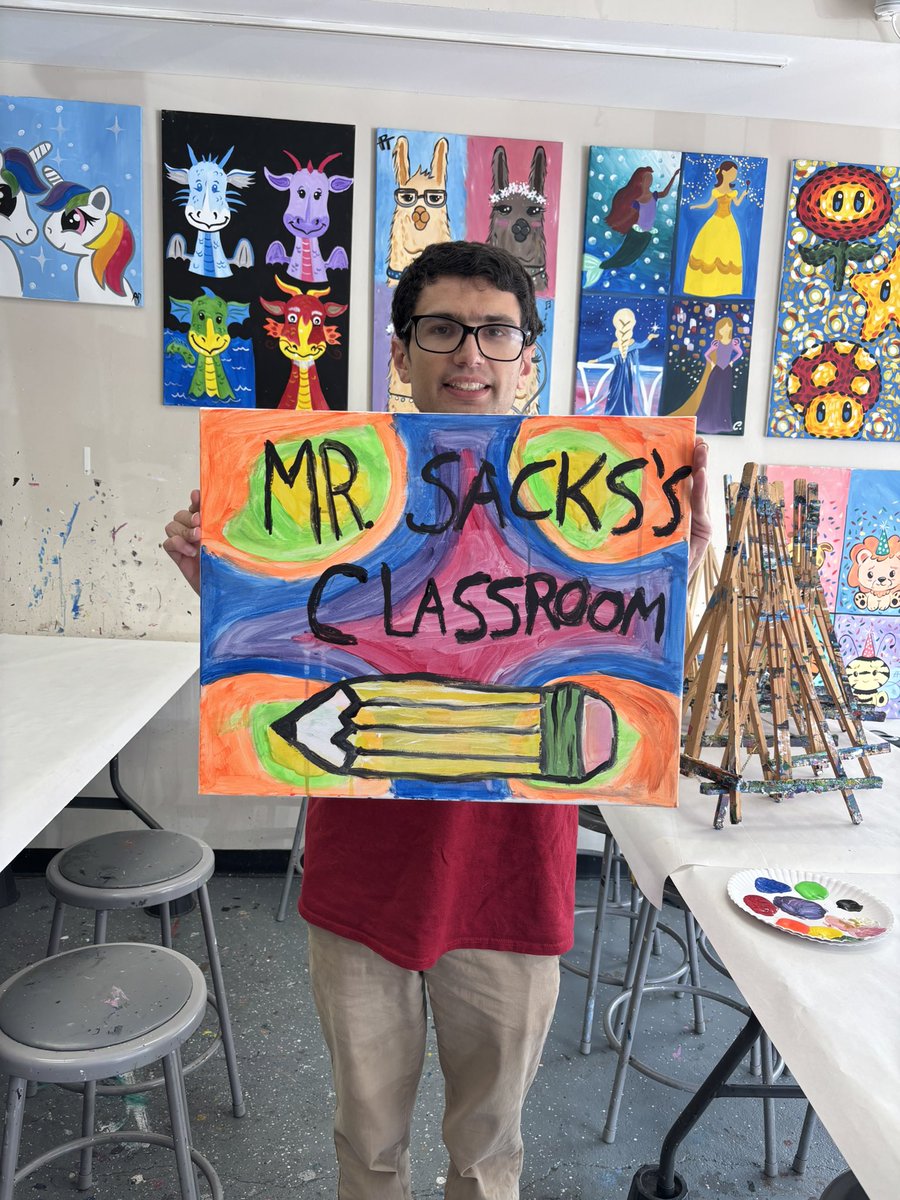 MSacksFBISD's tweet photo. I had so much fun painting this “Mr. Sacks’s Classroom” sign today. 

I love that it’s something I created myself and can’t wait to hang it in my classroom this school year. https://t.co/OrFKlLpqDh