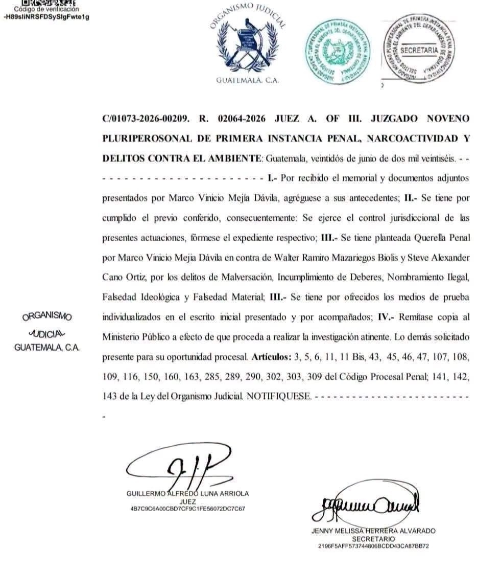 LosAnonymousGT's tweet photo. Han aceptado querella en contra de Giammariegos…

El Juzgado noveno Pluripersonal de Instancia Penal,  ordenó investigar por malversación, nombramiento ilegal, incumplimiento de deberes, falsedad material y falsedad ideológica en el caso de la USAC. https://t.co/3QsdFIRhWG