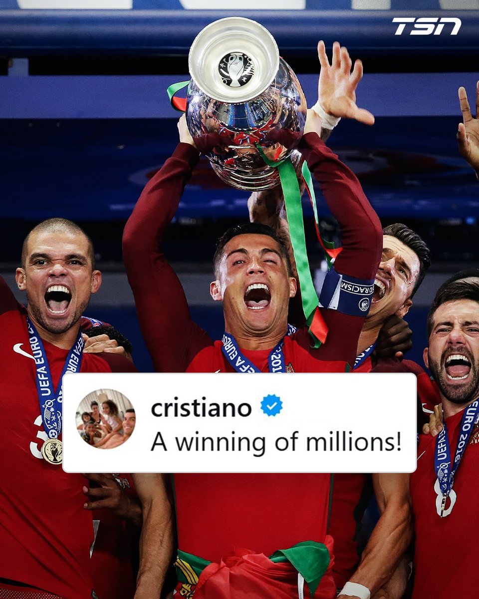 TSN_Sports's tweet photo. Ronaldo took a trip down memory lane today posting flashback photos of Portugal's 2016 UEFA European Championship win! 🇵🇹 https://t.co/1Wvy7zaRx7