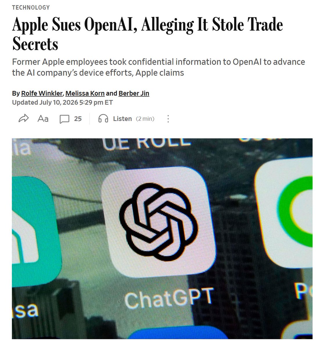 Apple Sues OpenAI Over Alleged Trade Secret Theft